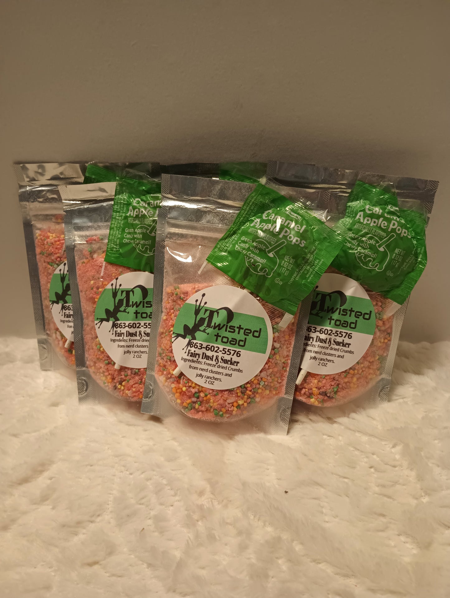 Fairy Dust and Sucker (freeze-dried powder from our freeze-dried candies and a sucker)