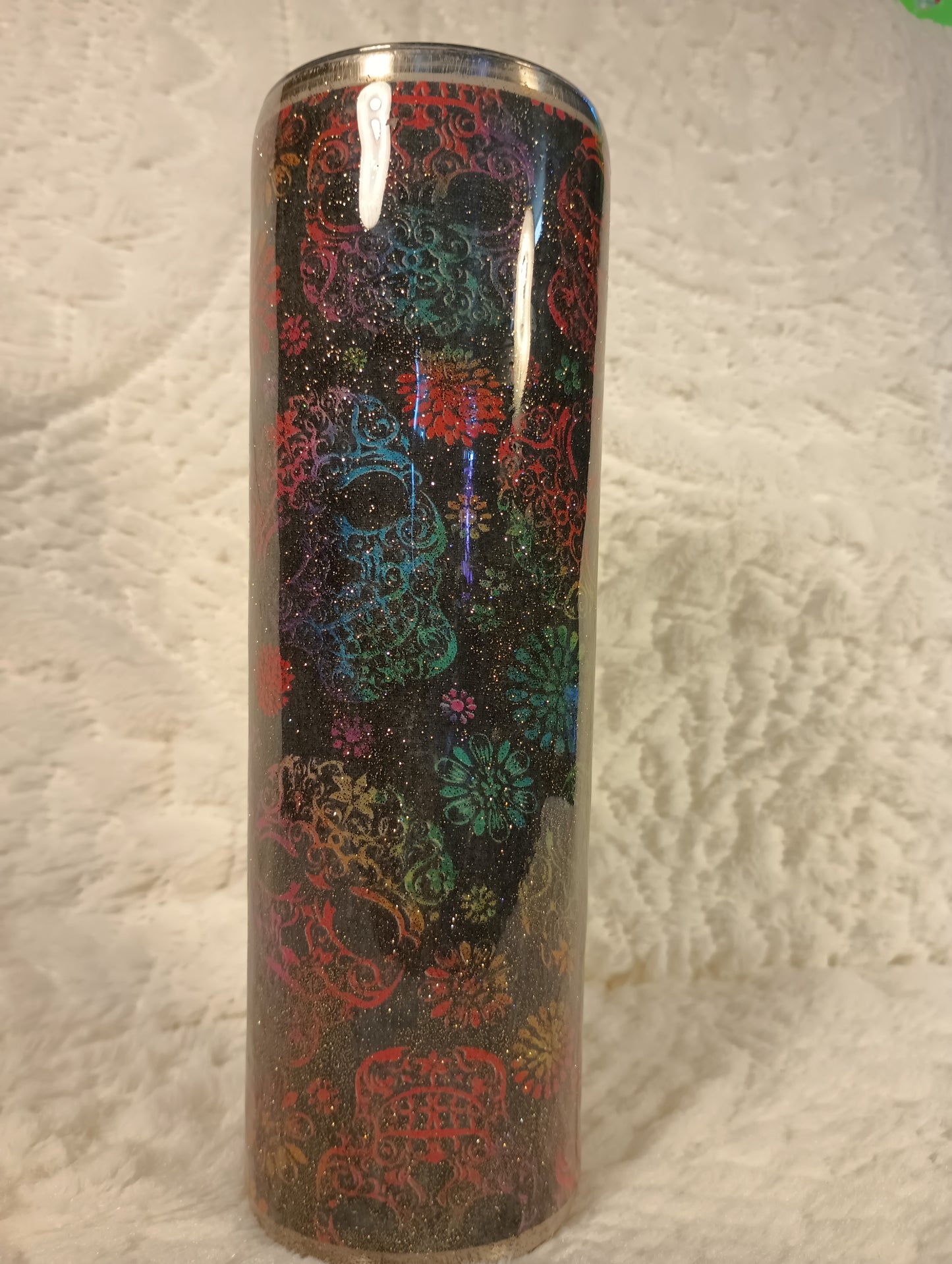 30 oz. Sugar Skull Glitter Rainbow day of the dead drink tumbler