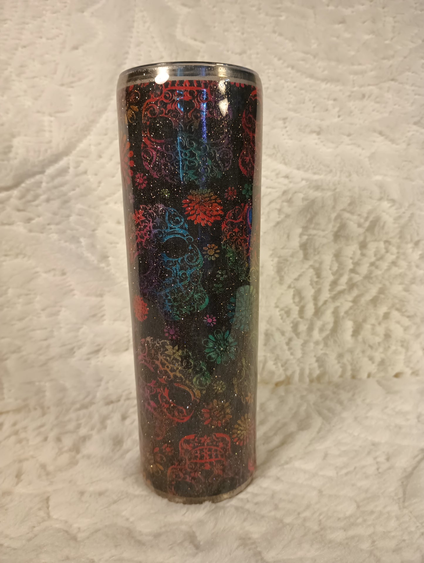 30 oz. Sugar Skull Glitter Rainbow day of the dead drink tumbler