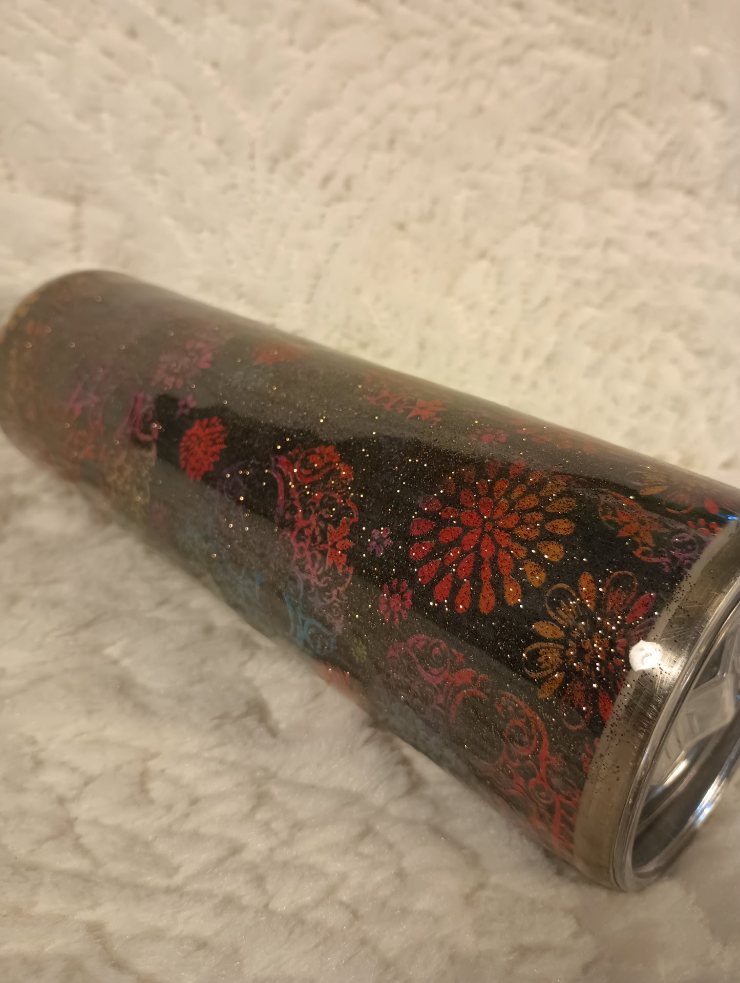 30 oz. Sugar Skull Glitter Rainbow day of the dead drink tumbler