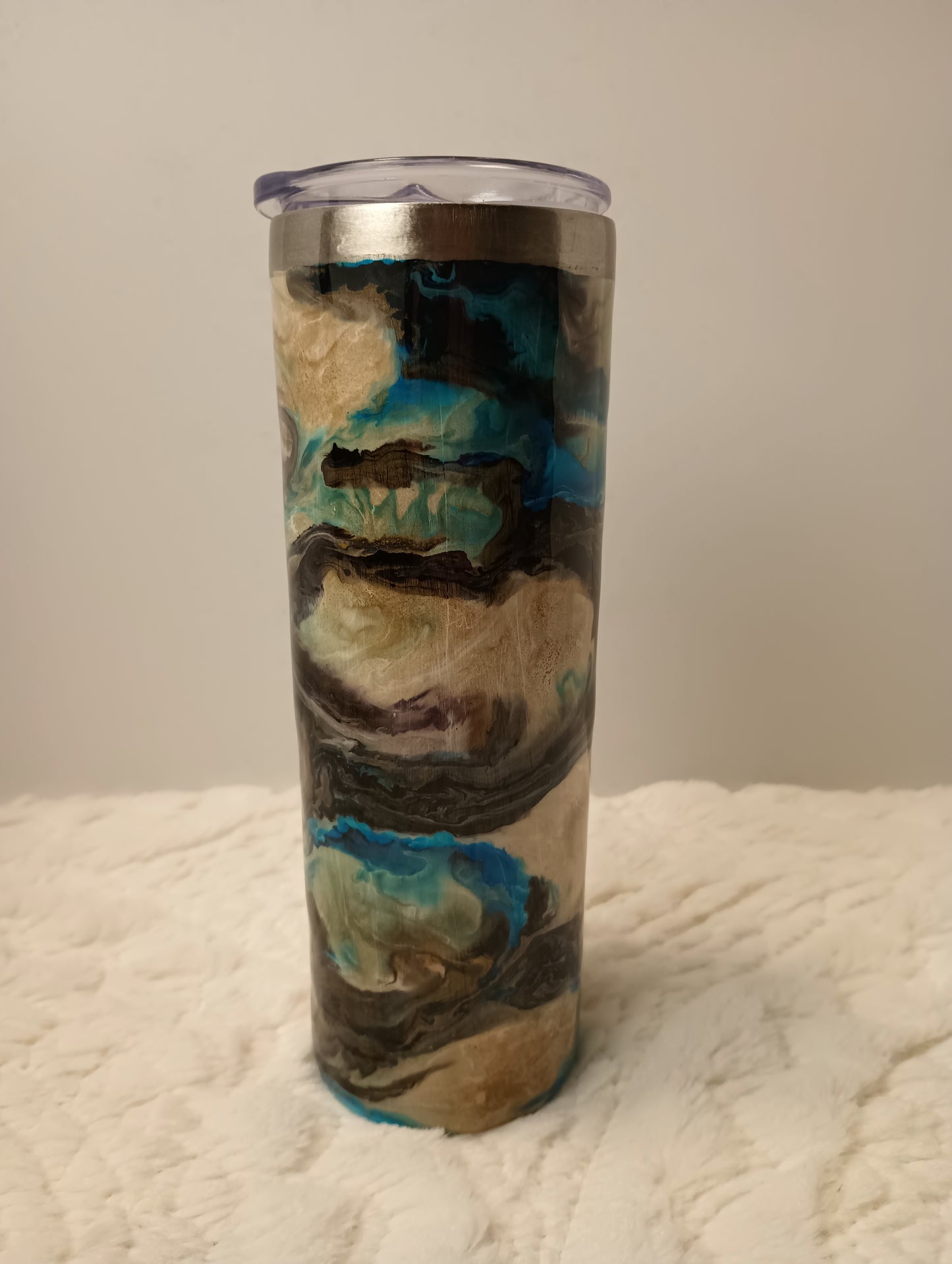 20 oz. Very Unique design clouds ocean mountains abstract drink tumbler