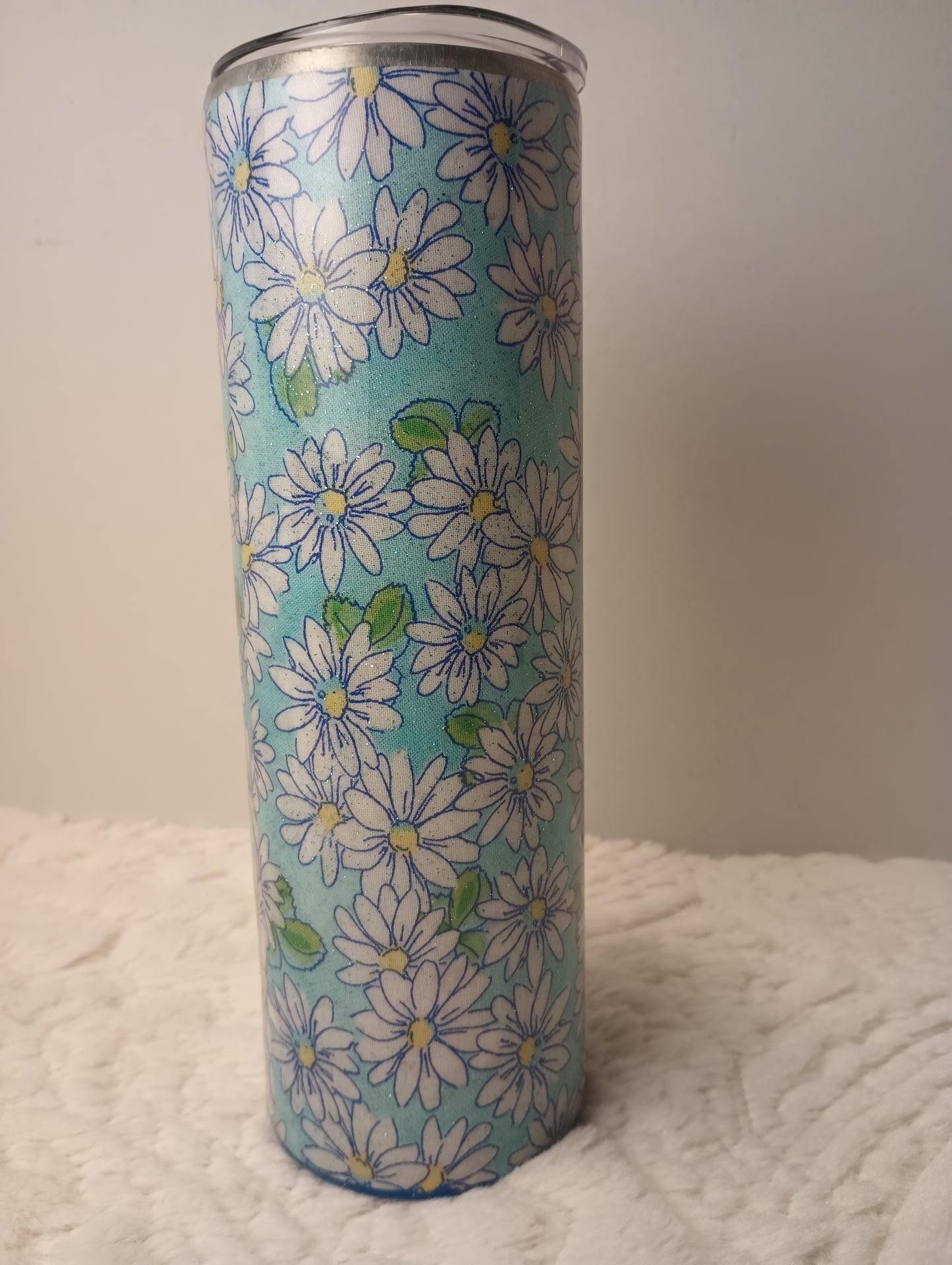 30 oz. Pretty Flower, Daisy drink tumbler with glitter