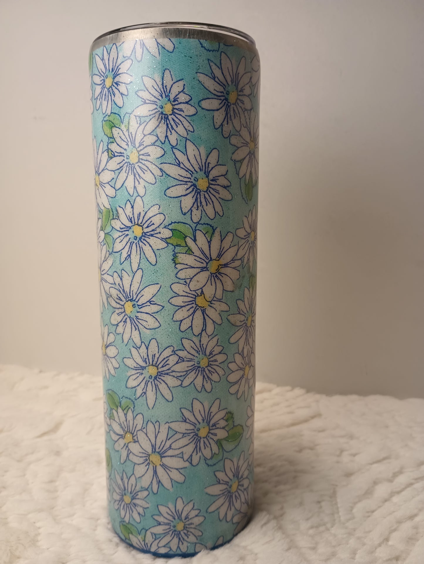 30 oz. Pretty Flower, Daisy drink tumbler with glitter