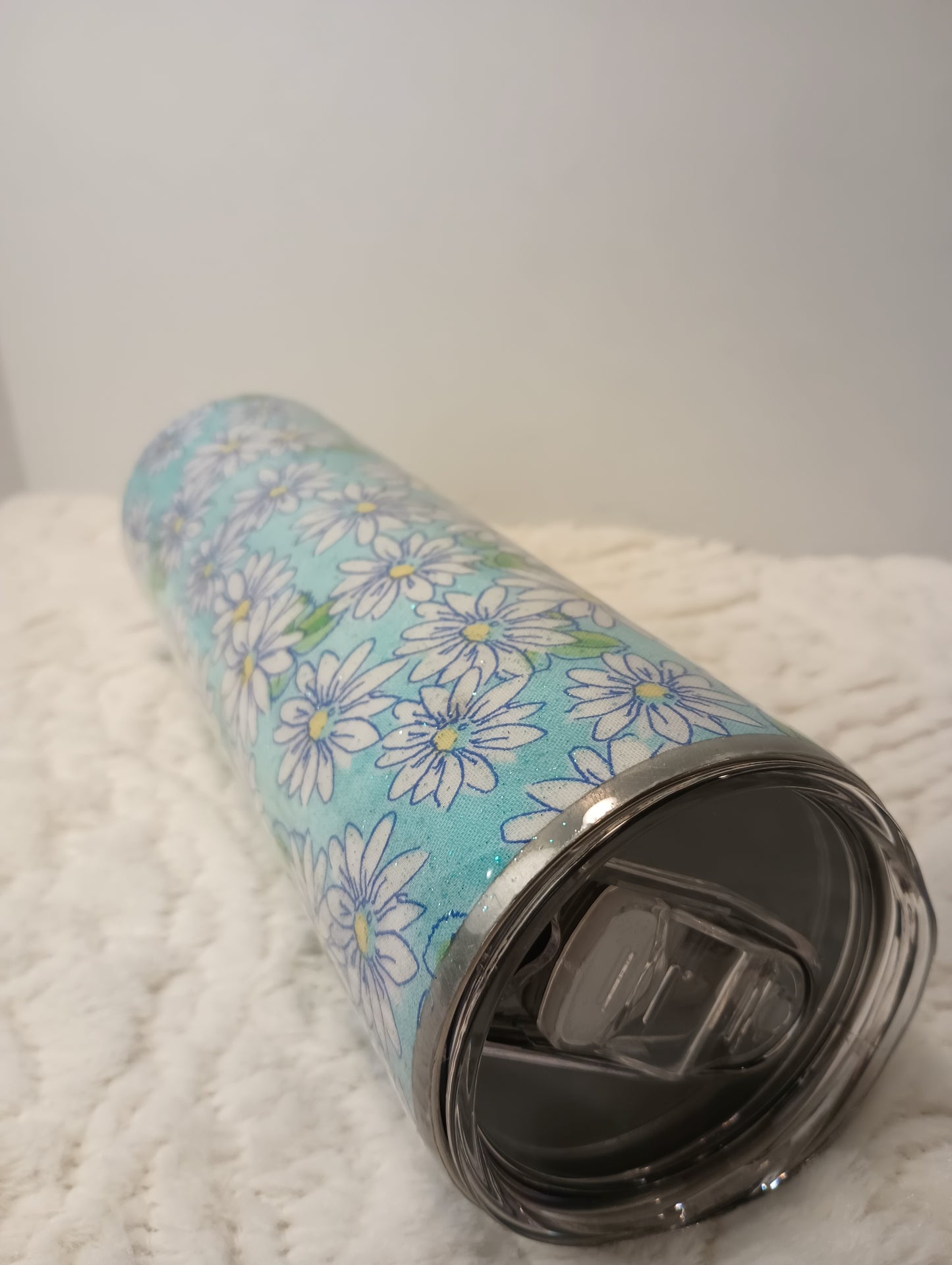 30 oz. Pretty Flower, Daisy drink tumbler with glitter