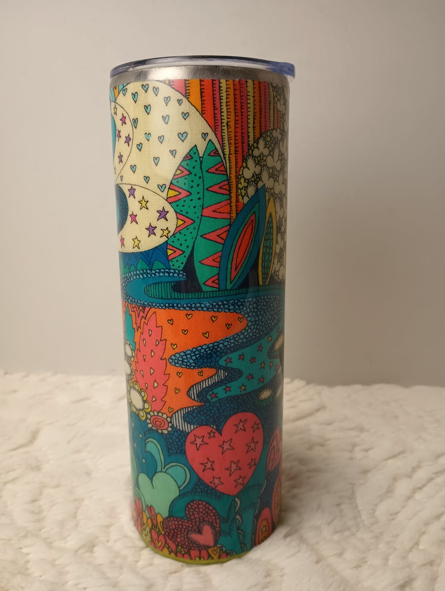 20 oz. colorful design with heart, Flower, bright colors fun drink tumbler