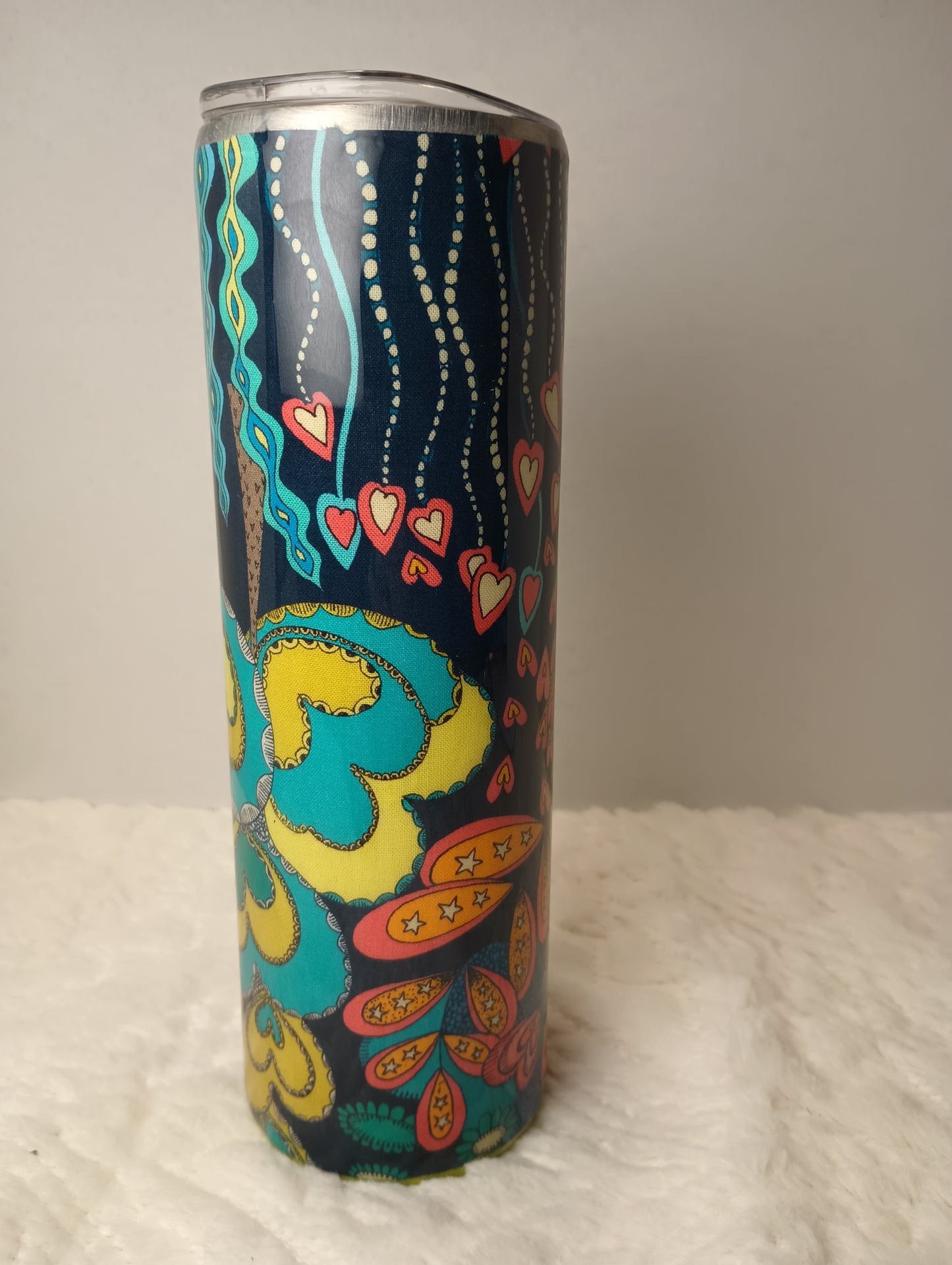 30 oz. colorful design with heart, Flower, bright colors fun drink tumbler