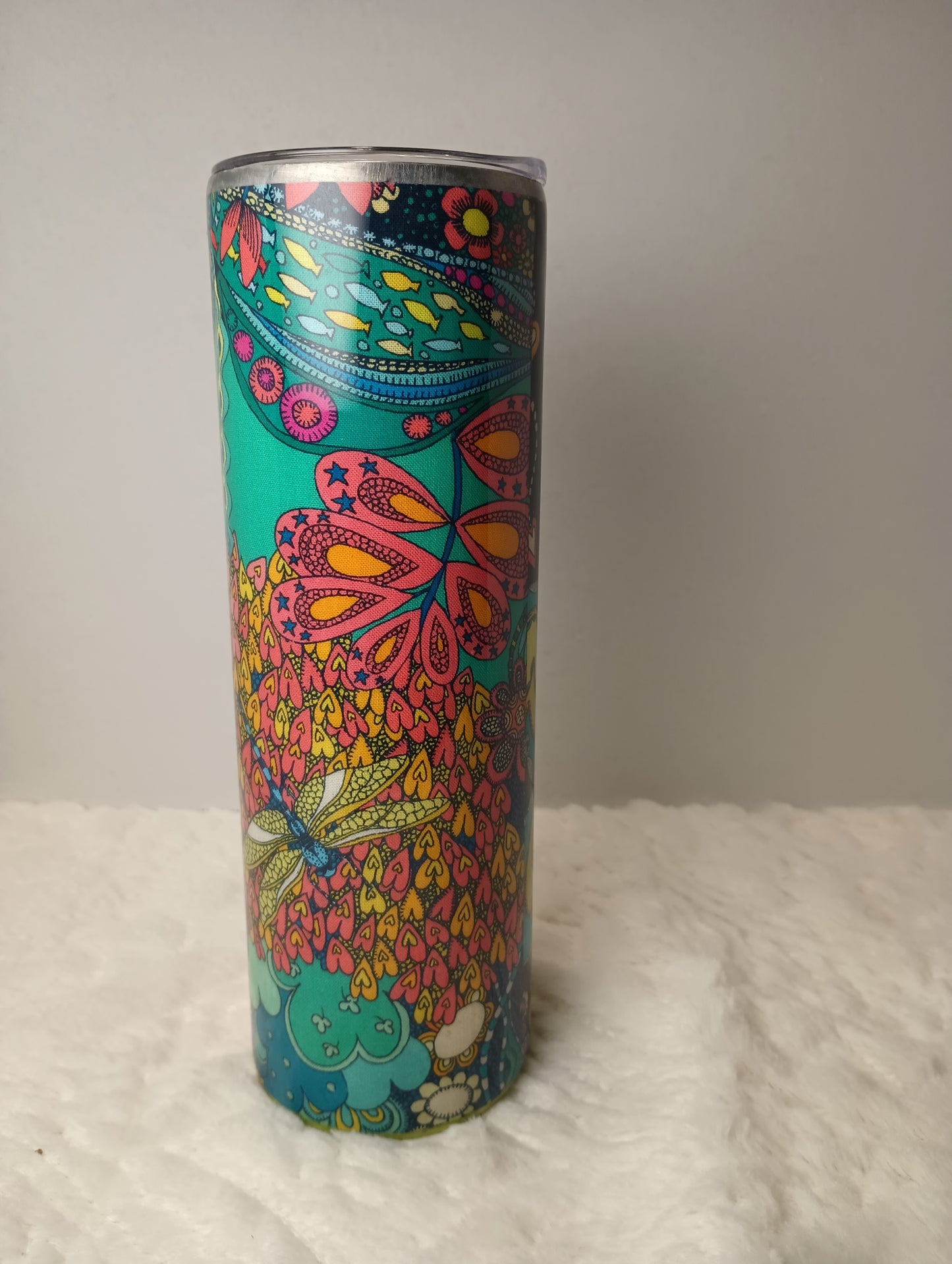 30 oz. colorful design with heart, Flower, bright colors fun drink tumbler