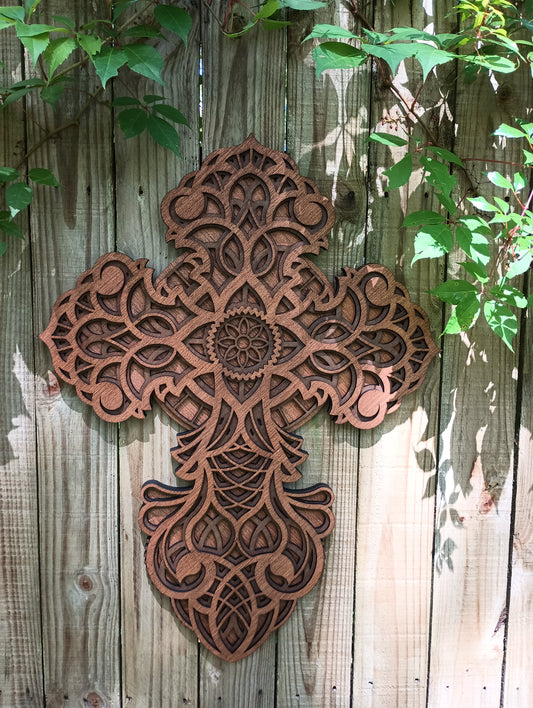 Layered Wooden Cross 26" tall and 19" wide! 3 layers Laser Cut