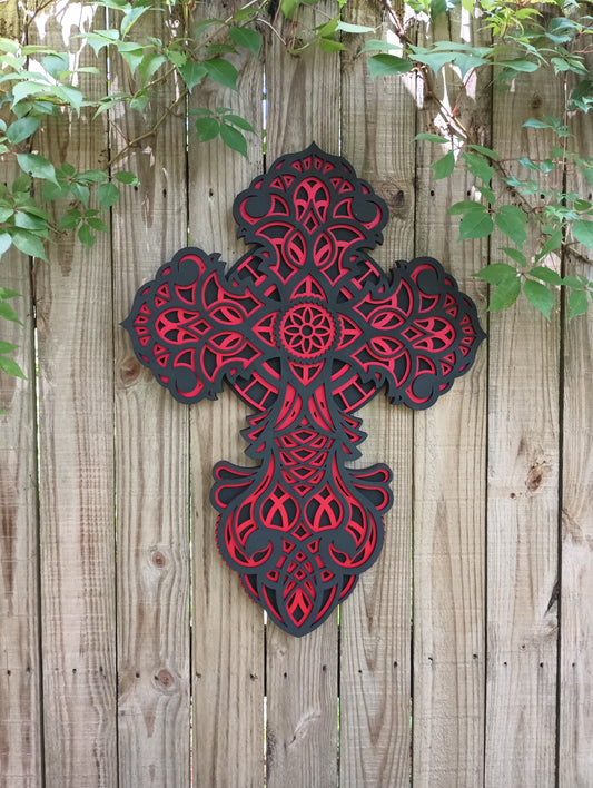 Layered Wooden Cross 26" tall and 19" wide! 3 layers Laser Cut