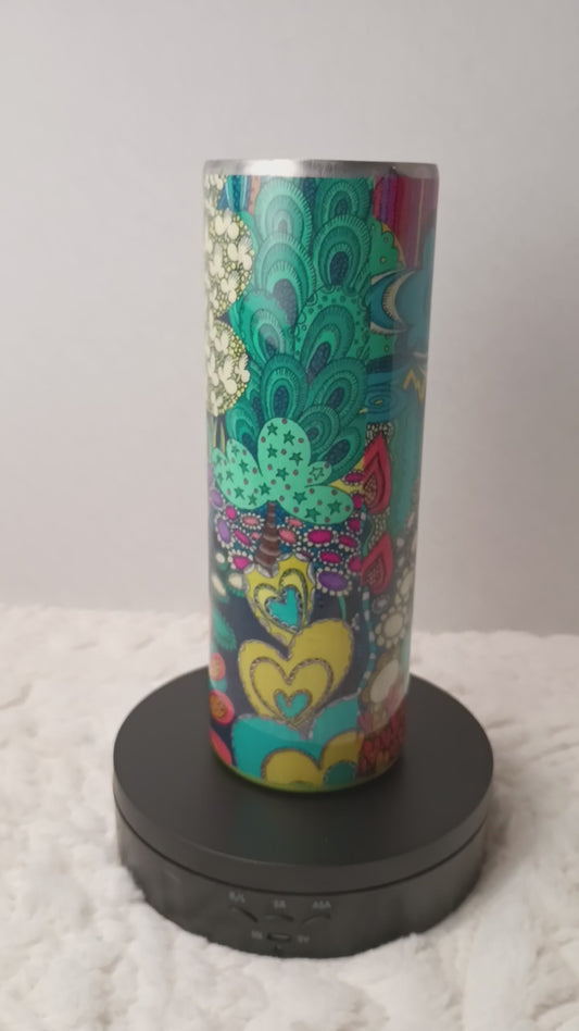 20 oz. colorful design with heart, Flower, bright colors fun drink tumbler